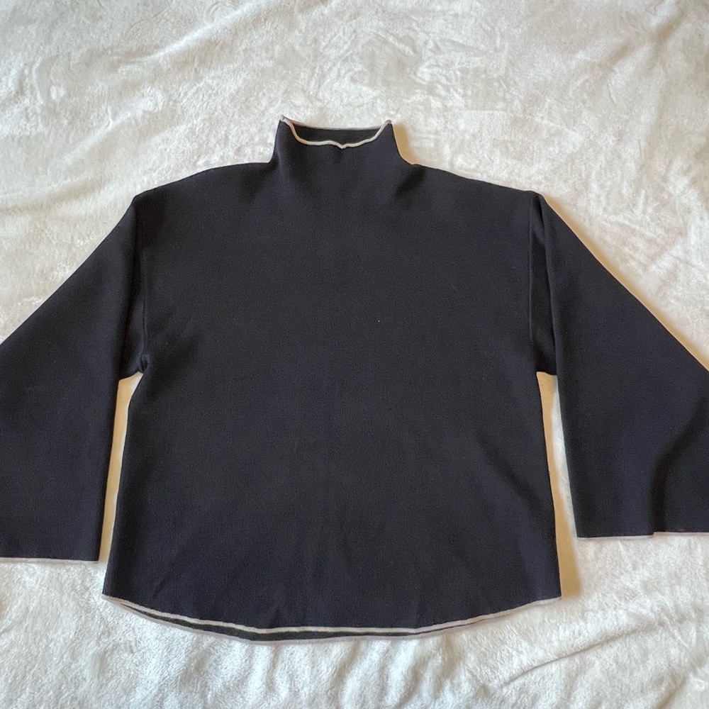 Max Studio Black Knit Funnel-neck Top